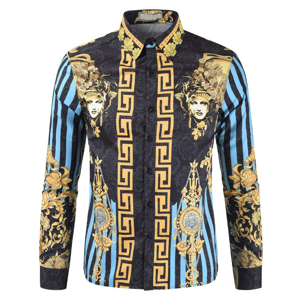 Ophestin Mens African Luxury Printed Dress Shirt - Long Sleeve Fashion Shirts Slim Fit Casual Button Down Shirts