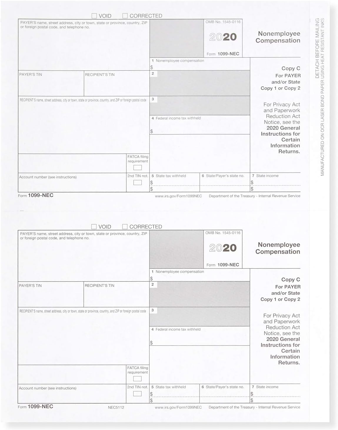 Blue Summit Supplies 1099 NEC Tax Forms 2020, 50 4 Part Tax Forms Kit, Compatible with QuickBooks and Accounting Software, 50 Self Seal Envelopes Included : Office Products