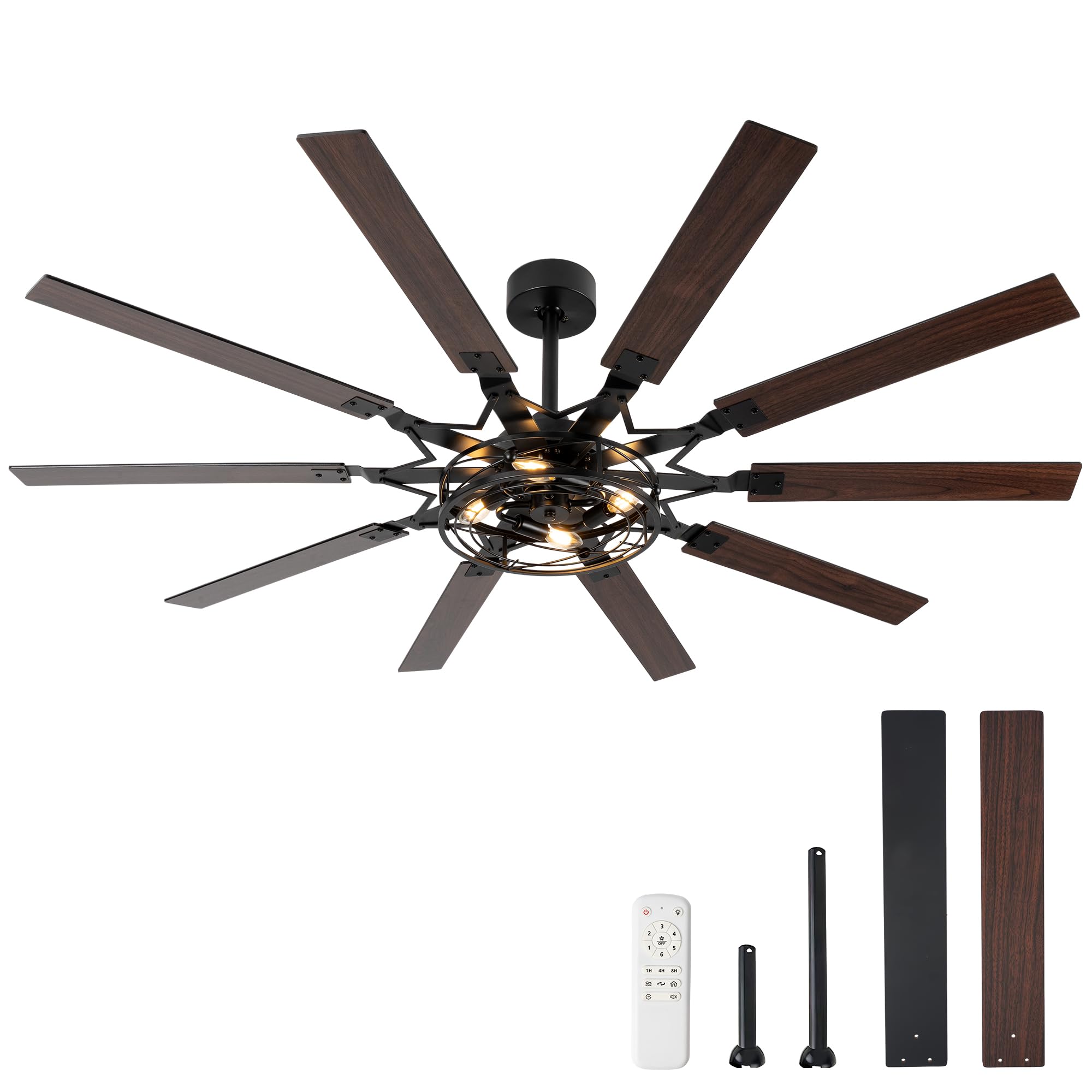 Photo 1 of 65 Inch Ceiling Fans with Lights, Farmhouse Ceiling Fan with Remote Rustic Caged Industrial Design, Dual Finish 10 Blades Black Ceiling Fans with Quiet Reversible Motor for Living Room Bedroom Patio