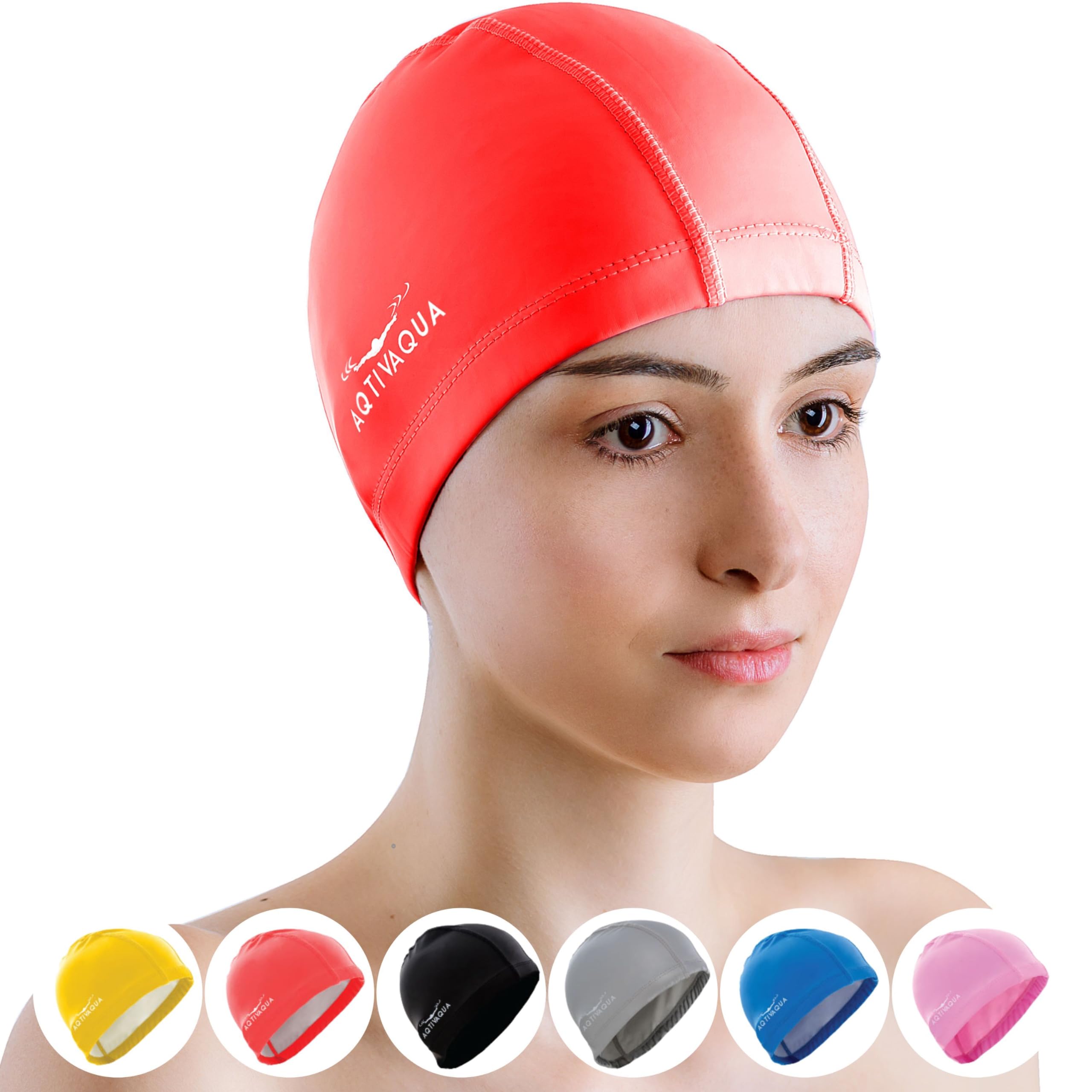 AqtivAqua Swimming Cap for Adults and Kids — Soft and Elastic Spandex with Protective Layer — Ideal for Use in Swimming Pools or Open Water