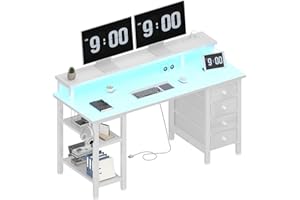 Lufeiya White Desk with Drawers Storage - 47 inch Home Office Computer Gaming Desks with Monitor Stand LED Lights and Power Outlets, White