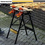 Tough Master Foldable Workbench 100 kg Portable Bamboo Top 4 Pegs Black Yellow view 9