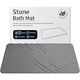 ZIKIBL Stone Bath Mat Diatomaceous Earth Shower Mat Non-Slip Super Absorbent Diatomite Stone Mats for Bathroom Floor/Ktichen Cuonter Quick-Drying Easy to Clean (24''*16'' Grey-Feather)