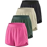 Real Essentials 4 Pack: Women's 3" Dry-Fit Dolphin Running Shorts with Pockets-Athletic Gym Workout Basketball Sports Shorts