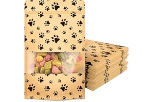 ALBEN 50-Pack Paw Print Dog Treat Bags by Poppy's – Perfect for Canine Delights, Secure Zip Lock Closure, Food-Safe Material, 3.5 x 5.5 Inches (Small)