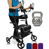 Vive Mobility Upright Walker with Seat - Stand Up Rollator, Arm Rests, Heavy Duty, Folding Medical Aid Scooter for Elderly, Seniors - Walking Assist, Foldable Transport Chair - 300 lb Capacity