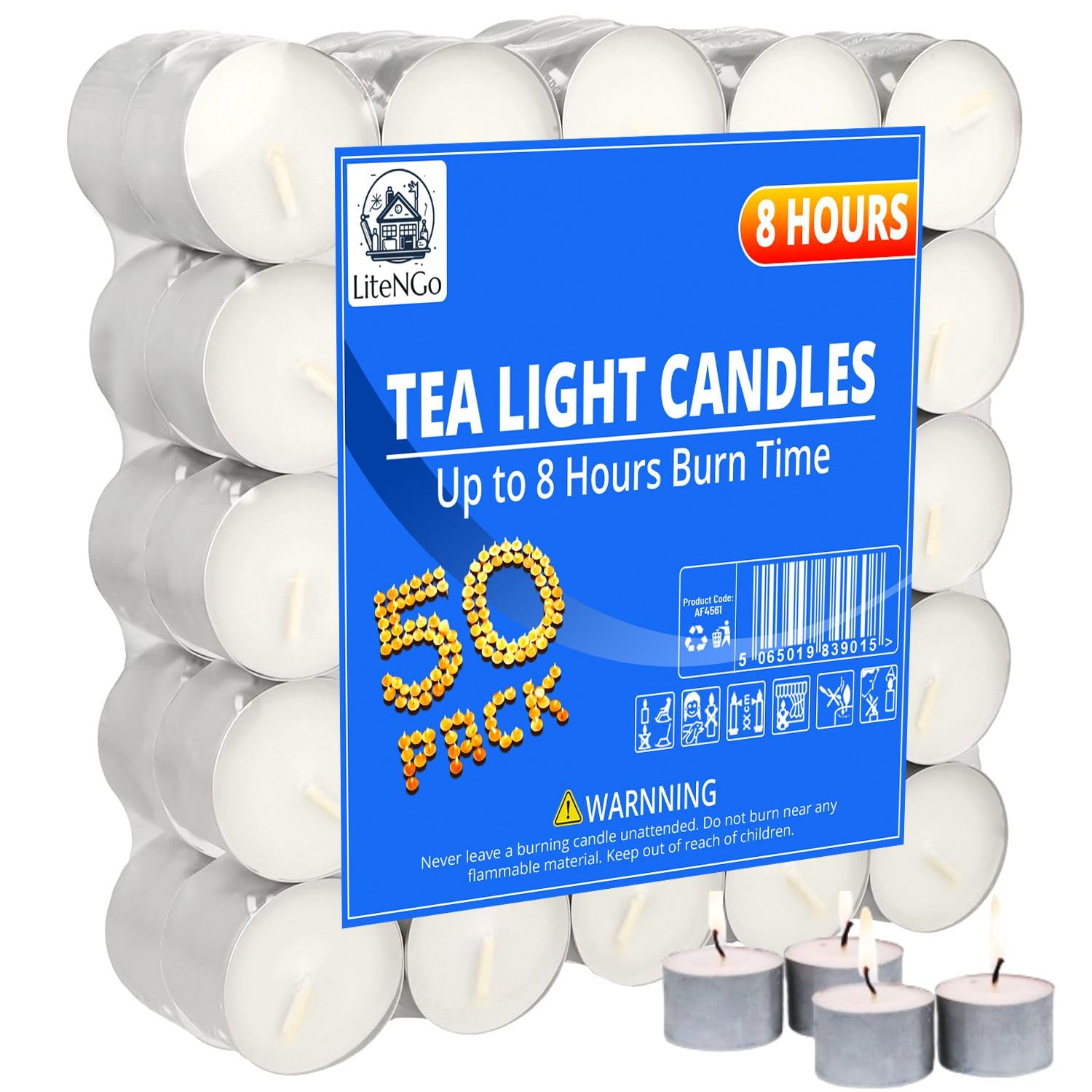 8 Hour Long Burning White Tea Lights - Pack of 50, Premium Quality Unscented Tealight Candles, Ideal for Weddings, Parties, Home Decor, Meditation and Emergency Use