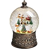 Gorrzai Christmas Decorations Indoor Christmas Snow Globe Lantern, Lighted Musical Village Snow Globe Home Decor with Music Timer Glitter, Santa Church Reindeer Snowglobe, USB or Battery Operated
