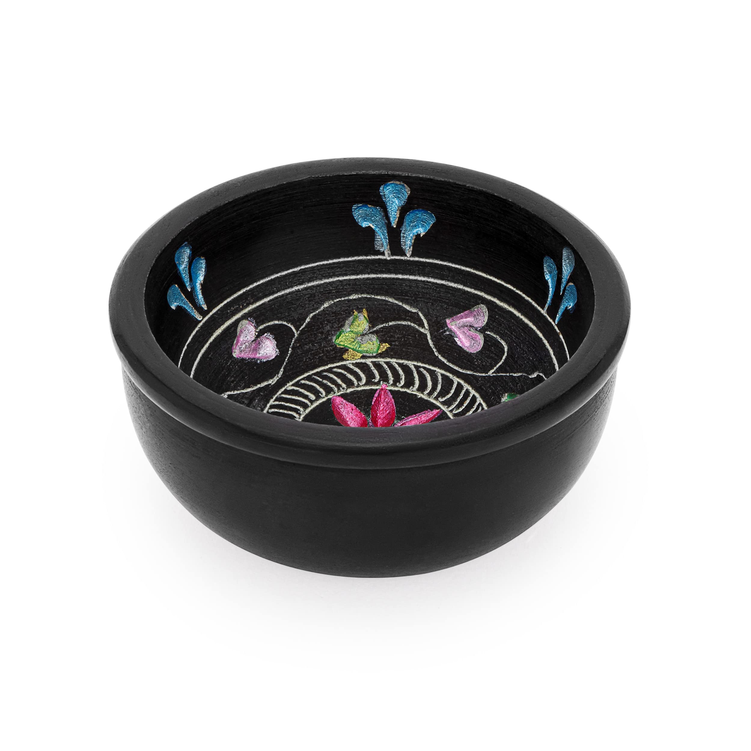 NKlaus Mahima 14015 Incense Bowl Made of Soapstone Black Colourful Frankincense and Herbs 7.5 cm