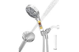 Filtered Handheld Shower Head for Hard Water, High Pressure Showerhead with 7 Spray Modes, Power Jet & Pause, Detachable & Ad