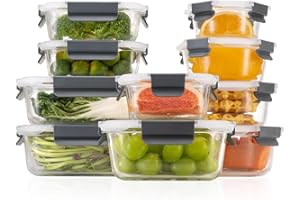 GC GENICOOK Glass Food Storage Containers with Airtight Lids, Glass Meal Prep Containers for Lunch Food Storage with Lids, Glass Food Container Set, Glass Lunch Box for Kitchen, BPA Free（20 Pieces）