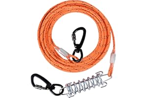 HaiYUAN Dog Tie Out Cable 10/15/20/30FT Dog Run Cable Orange/Grey Tie Out Cable for Dogs with Reflects Light Dog Cable for Large Dogs Heavy Duty for Outside Hold Large Dogs Up to 150LBS