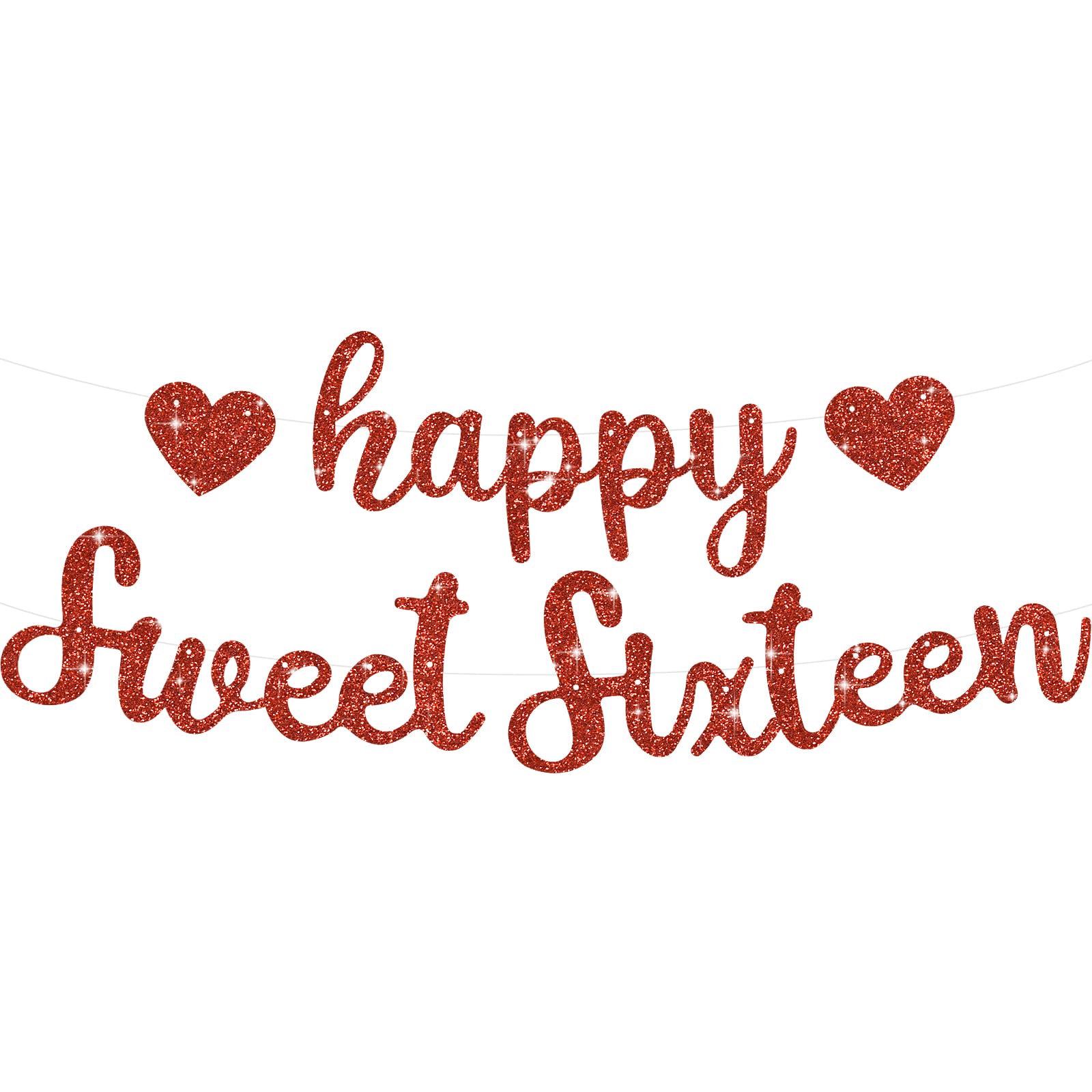Photo 1 of BEISHIDA Red Glitter Happy Sweet 16 Birthday Banner, Pre-Strung Glitter Happy 16 Birthday Decoration for Girls?Happy 16th Birthday Sign for Women, Girls