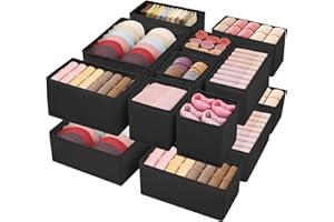 WRRLORS Drawer Clothing Organizer 16-Pack, Black 3 Sizes Underwear Drawer Dividers, Fabric Folding Wardrobe Organizer for Bab