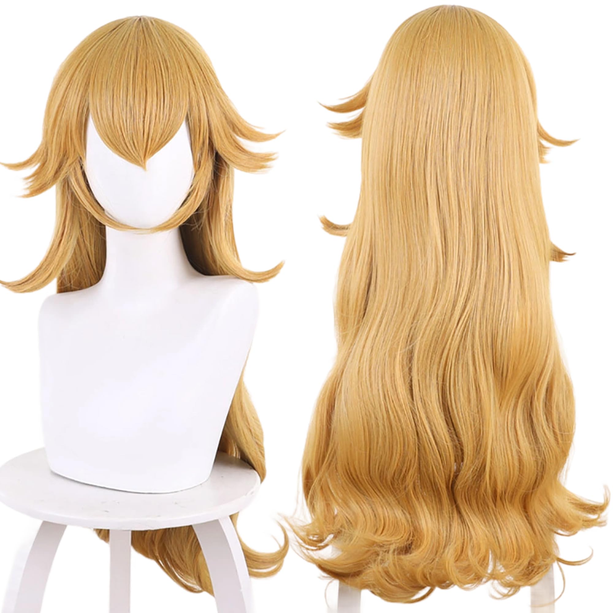 Women Blonde Anime Wig with Straight Heat Resistant Synthetic Fabric Hair for Women Halloween Cos Anime Party Replacement Wigs