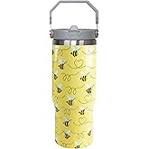 HOWSEESNOW 30oz Bee Tumbler with Handle and Straw, Insulated Leak Proof Travel Coffee Mug, Reusable Stainless Steel Tumbler for Bee Gifts for Women