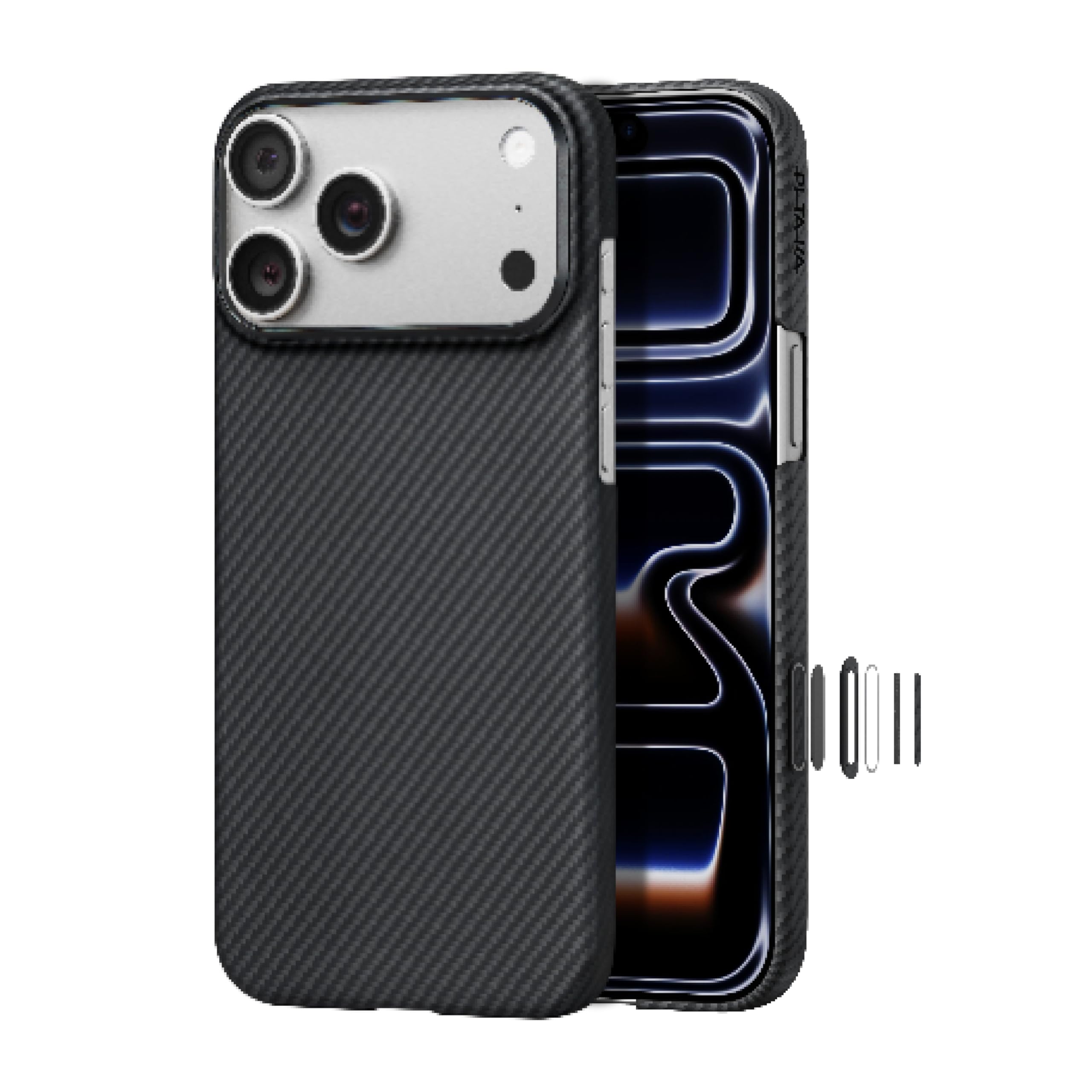 Photo 1 of pitaka for iPhone 17 Pro Max Case 6.9" with Camera Control Button, Compatible with MagSafe, Ultra-Slim Case with Caseless Touch Feeling, 600D Aramid Fiber Woven, Black/Grey(Twill)