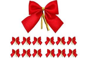 12 Pcs Red Mini Christmas Bows Wreath Ornaments Velvet Ribbon Bow for Christmas Tree Xmas Decoration,Gift Wrapping, Crafts, W