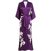 BABEYOND Kimono Robe Cover up with Box Long Floral Satin Sleepwear Silky Bathrobe Bachelorette Robe