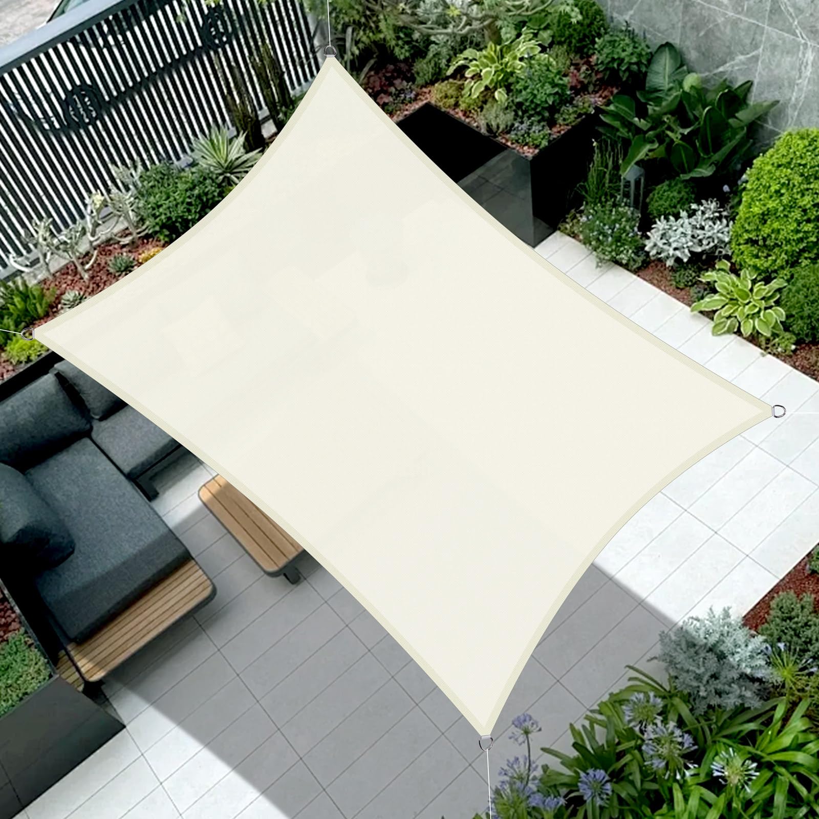 Cool Area Sun Shade Sail 2x4m Rectangle Waterproof, suitable for gardens, terraces and other outdoor,Cream