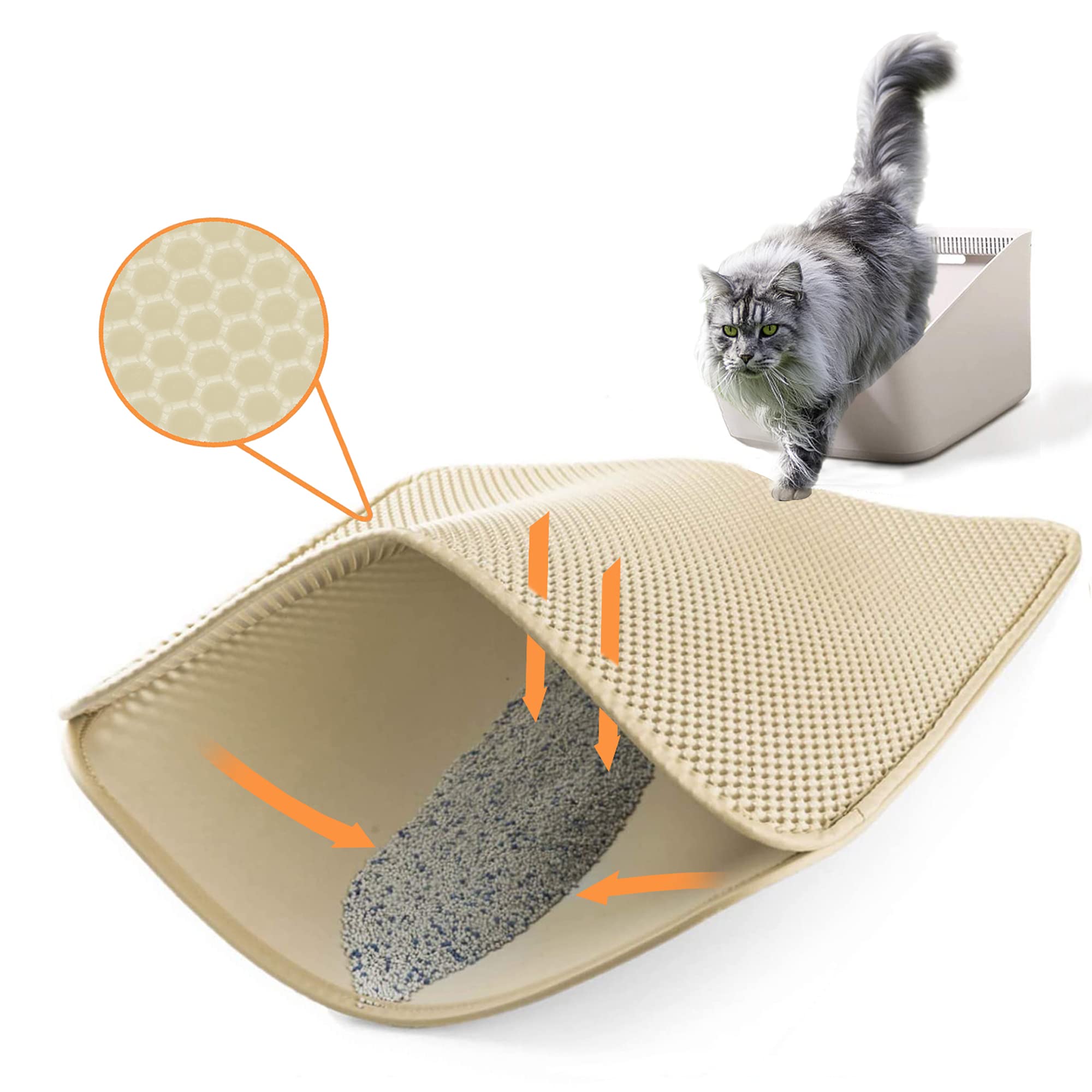 Ycozy Cat Litter Mat Litter Tray 60x40cm Litter Trapping Mat Double Layer Waterproof EVA Material Non-BPA Honeycomb Holes Design Litter Mat Non-Toxic Nonslip Easy Clean and Durable