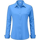 hearain Soft Wrinkle-Free Women's Button Down Dress Shirts Solid Long Sleeve Work Blouses Fit Stretch Casual Tops XXS-6XL