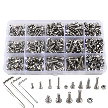 ManYee 500pcs Schrauben Set M3 M4 M5 Edelstahlschrauben mit Muttern Maschinenschrauben Sortiment Sechskant Schraubenset für H