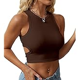 Dwnval Womens Summer Halter Tops Cutout Sleeveless Crewneck Racerback Ribbed Knitted Crop Tank Top