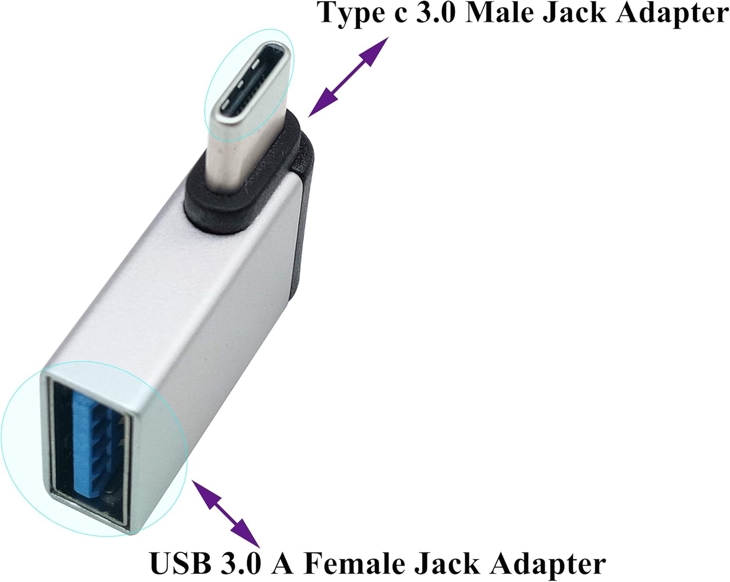 AAOTOKK 90 Degree C-Type Male to USB A 3.0 Female Converter,Suitable for Mobile(OTG) Smartphones,Laptops,Mouse Keyboards,more USB and C-Type Devices(2-Pack silver M/F) - Image 5