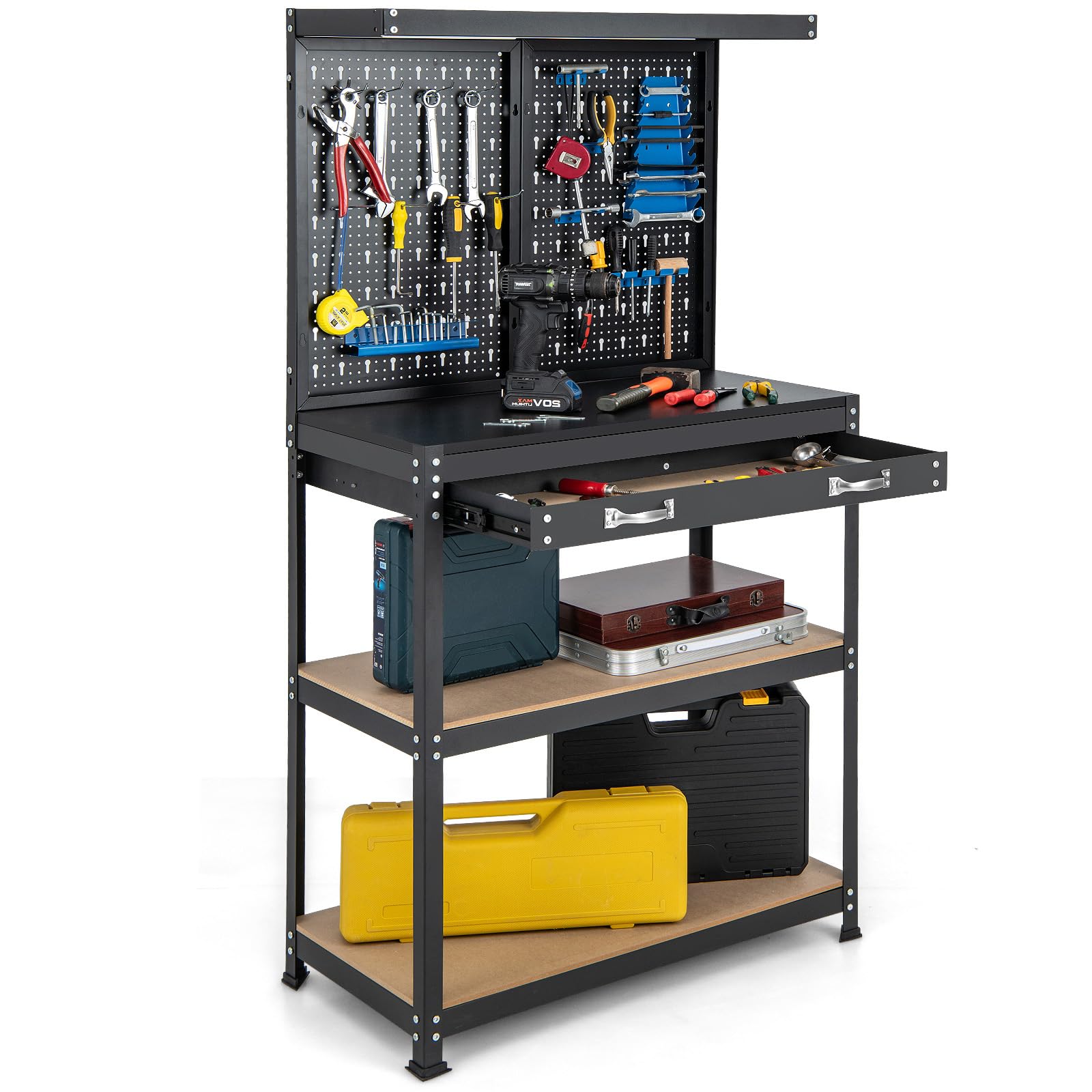 Photo 1 of *USED*
IRONMAX Workbench with Drawers, 32’’ Heavy Duty Workstation Organizer with 14 PCS Hanging Kits, 2 Storage Shelves & Long Drawer, Work Bench Table for Garage, Home, Workshop, Auto Shop, Basement