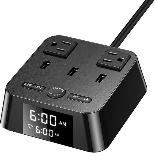 Amazon Com Alarm Clock With Usb Charger Alarm Clock Charging Station Dock With 3 Usb Charging Ports And 2 Ac Outlets Surge Protector 6ft Cord Ul Listed Bedside Usb Alarm Clock For