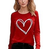 Valentines Shirt for Women Cute Love Heart Shirt Valentine Tshirt Festival Gift Long Sleeve Clothes Tops