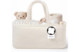MAPES Canadian Baby Diaper Caddy Organizer - Elegant Soft Sherpa Basket, Minimalist Portable Storage for Diapers, Wipes and B