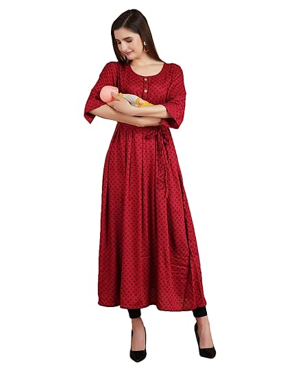 Women's Rayon Maternity/Nursing/Easy Feeding/Breastfeeding/Kurti/Straight Kurta/Dress/with Zippers For PRE and Post Pregnancy