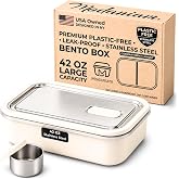 Leak proof Stainless Steel 42 OZ Bento Box Adult , Metal Lunch Container | Plastic Free, Adult Portion Size