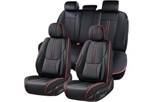 BWTJF Car Seat Covers Full Set, Auto Seat Covers 5 Pieces, Leatherette Automotive Vehicle Cushion Cover for Cars SUV Pick-up Truck, Universal Car Interior Accessories Airbag Compatible, (Black&Red)