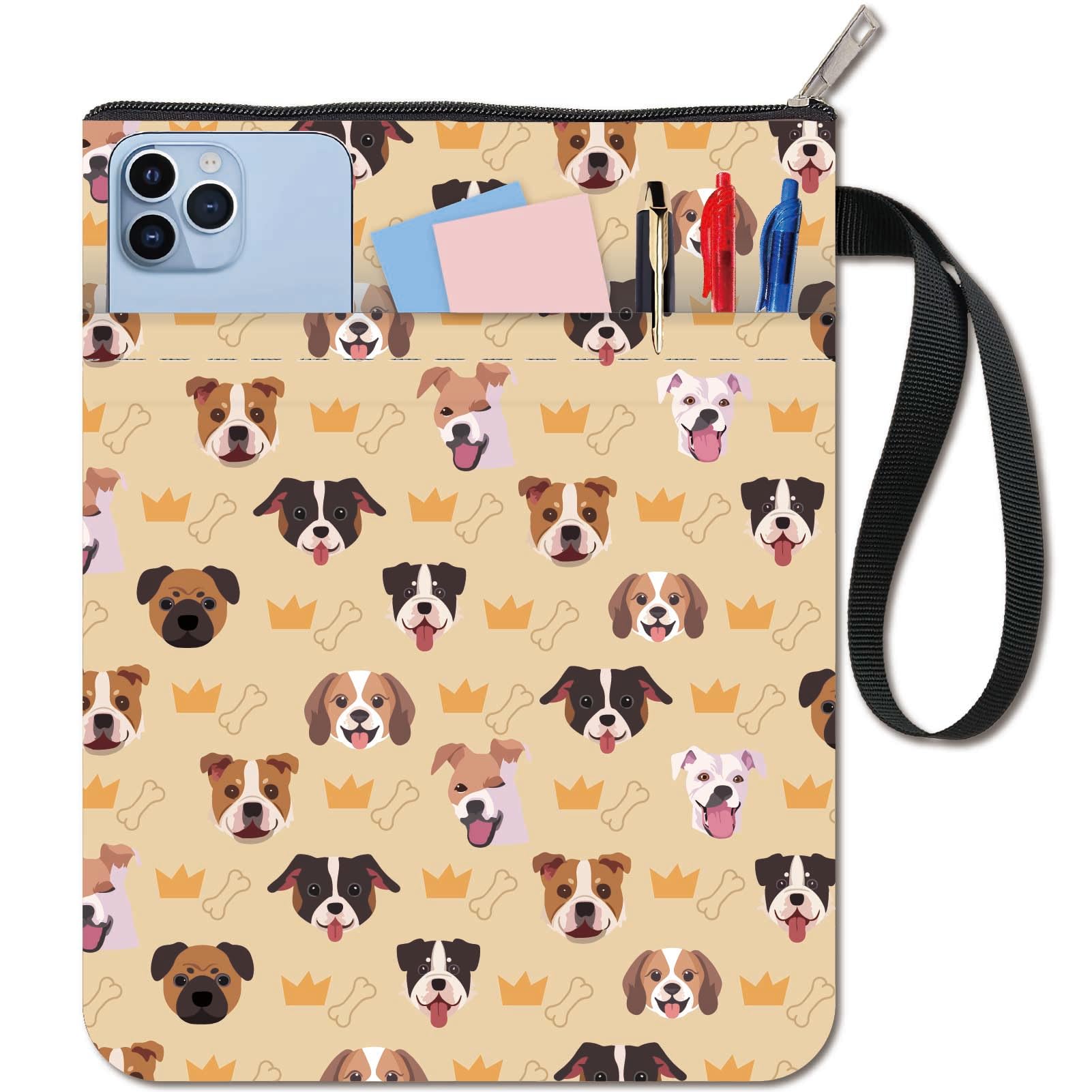 CRASPIRE Dog Book Sleeve Crown Book Protector Animal Yellow Book Covers for Paperbacks Washable Fabric Cloth Book Cover with Zipper and Extra Sleeve Pocket for Book Lovers Classmate Gifts