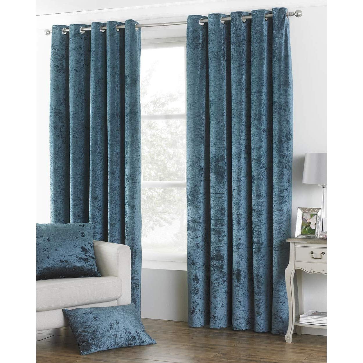 Riva Paoletti Verona Ringtop Eyelet Curtains (Pair), 168 x 137cm, Teal Blue