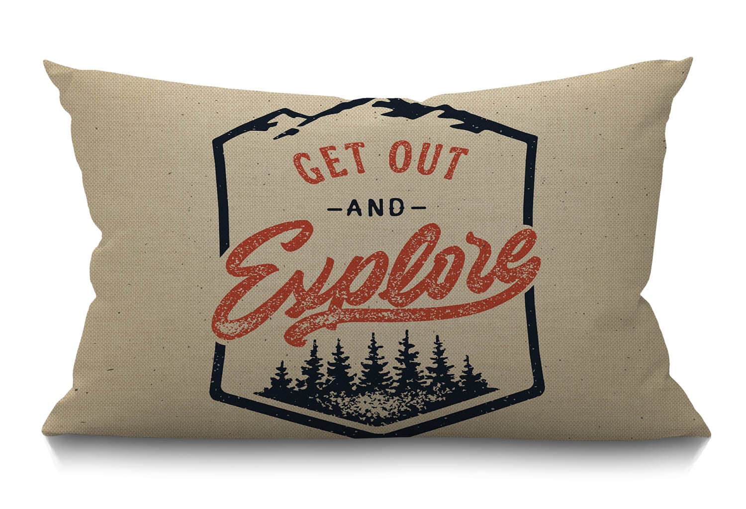 BGBDEIA Camping Cushion Cover 12x20 Inch Vintage Adventure Word Get Out and Explore with Trees Rectangle Pillow Cases Home Decorative Cotton Linen Throw Pillow Cover for Bed Sofa Red Brown 30x50 cm