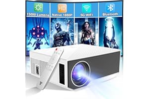 WIELIO Projector with Wifi and Bluetooth, Native 1080P 15000 Lumens 500 ANSI Mini Projector, Portable Projector Video Projector Compatible with iOS/Android/TV Stick/PS4/HDMI/PPT/USB