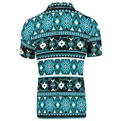 HUGS IDEA Blue Aztec Tribal Golf Shirts for Men