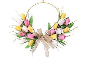Spring Door Wreath, Easter Wreaths for Front Door 16 Inch Colorful Floral Wreath Boho Style Spring for Home Wall Wedding Fest