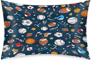 CEMFYZOCH Satin Pillowcase for Hair and Skin Cartoon Baseball Football Sport Soft Silk Pillow Case with Envelope Closure Cooling Pillow Cases Slip Queen Size Pillow Cover for Women Men Kids Boys Girls 20x30