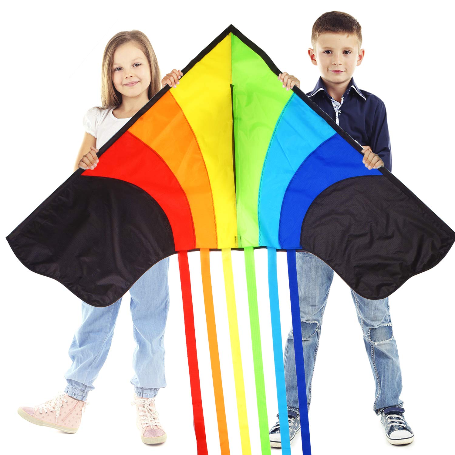 Original Rainbow Kite For Children And Adults - Very Easy To Fly Kite - Family Fun For All - Great Outdoor Toy For Beginners - Built To Last - Makes a Great Gift or Stocking Filler