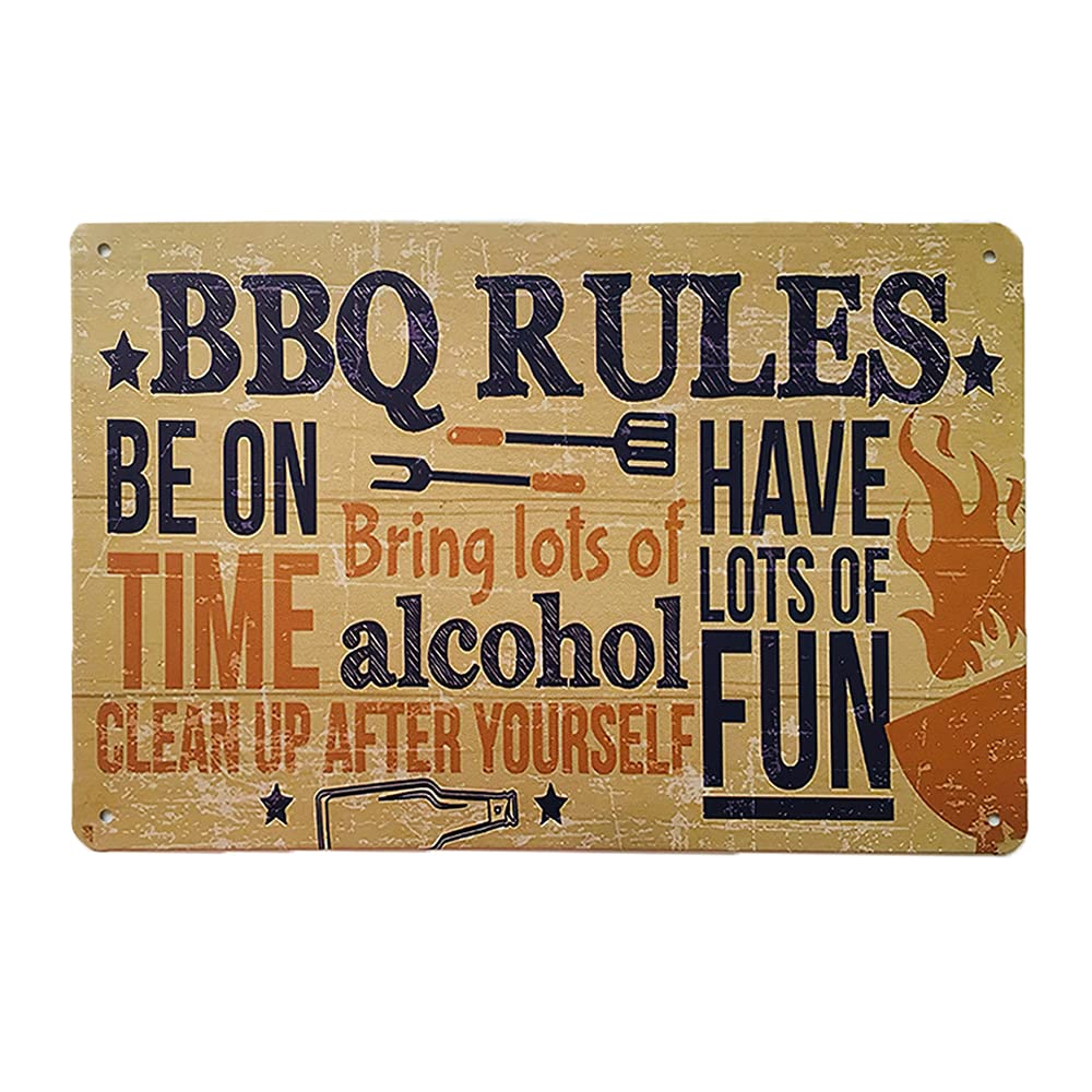 Vintage BBQ Signs Wall Plaque Yard Sign Home Sign Garden Sign Plaque BBQ Retro Metal Tin Sign/Plaque Wall Sign for Kitchen Outside Garden (BBQ rules)