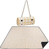 WILLOW WEAVE Picnic Blanket, 80''x80'' Waterproof Outdoor Blankets, Picnic Mat Washable for Beach, Picnic Blankets for Camping on Grass with Shoulder Strap - Yellow & White