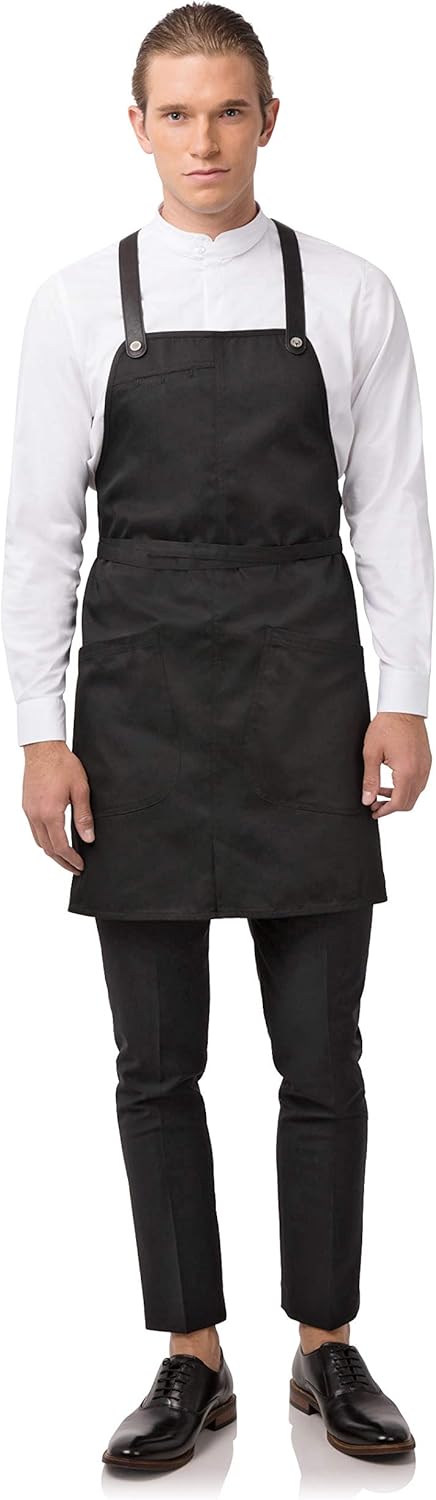 Chef Works mens Largo Bib Aprons, Black, 30.7 L x 37.8 W US: Clothing