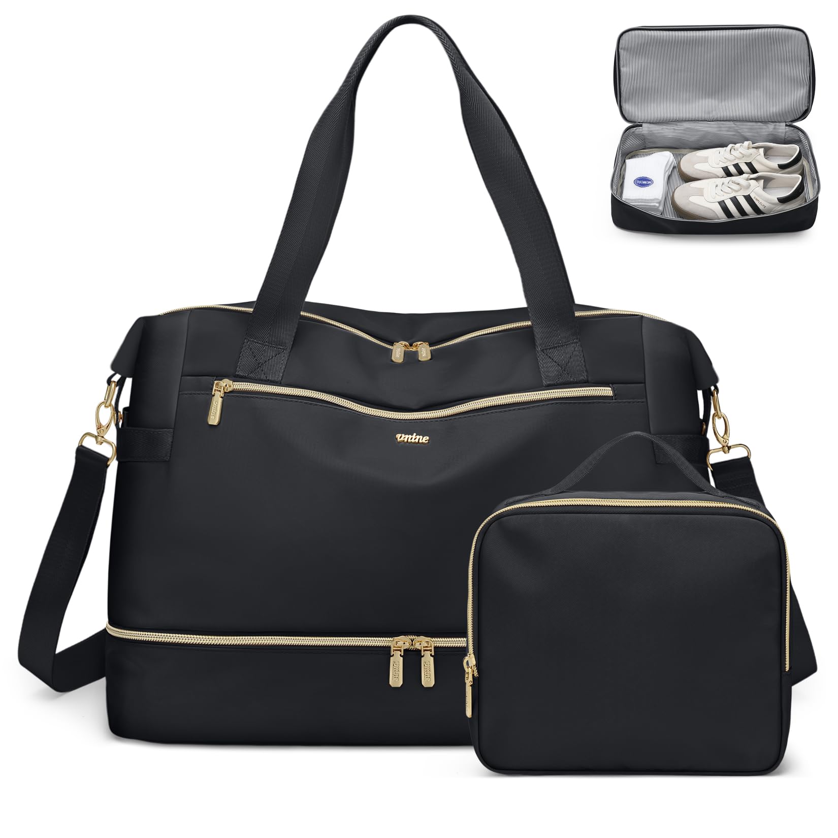VNINE Weekender Reisetasche Damen Sporttasche Handgepäck Tasche Groß Kliniktasche Geburt Travel Bag Duffle Bag mit Schuhfach Kulturbeutel für Flugzeug Reisen