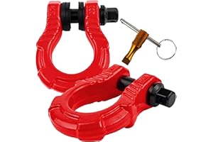 GA GEARAMERICA GearAmerica UBER Shackles with Anti-Theft Lock - 80,000 Lbs (40 T) Strength - Connect Tow Strap or Winch Line for Off-Road Recovery, Towing D-Rings and Uber Lock Security Pin - Red, 2-Pack