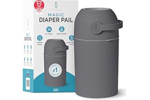 L.A. Baby Magic Diaper Pail - Patented 100% Odor-Free System with Child-Safe Lock - Award-Winning Design - No Refills Required - Works with Regular Trash Bags - Gray
